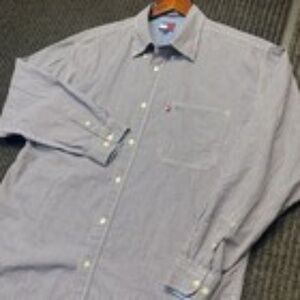 Vintage Tommy Jeans 90s Men's L Shirt Long Sleeve checkerd Blue Button Down EUC